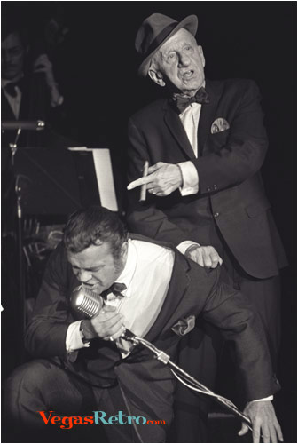 Photo of Jimmy Durante & Sonny King on stage in Las Vegas 