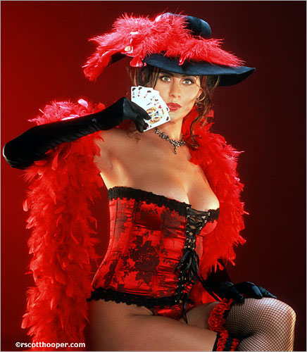 Image of saloon girl in red bustier