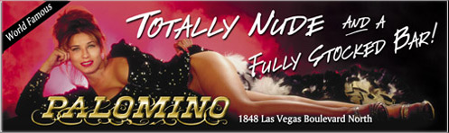 Photo of woman in black gown advertising exotic dancers at the Palomino Club in Las Vegas
